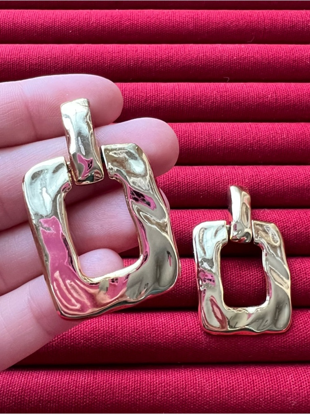 Gold Textured Open Square Earrings - Women Jewelry